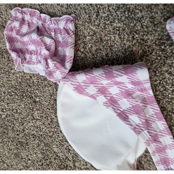 Cupshe NWT Pink White Gingham Bikini Size Medium Ruffle Top Bow Two Piece - Picture 11 of 15